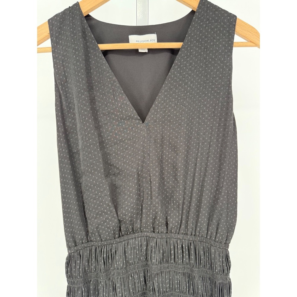 Allison Joy Black Dress Womens Medium V Neck Sleeveless Pleated Smocked - Picture 2 of 9